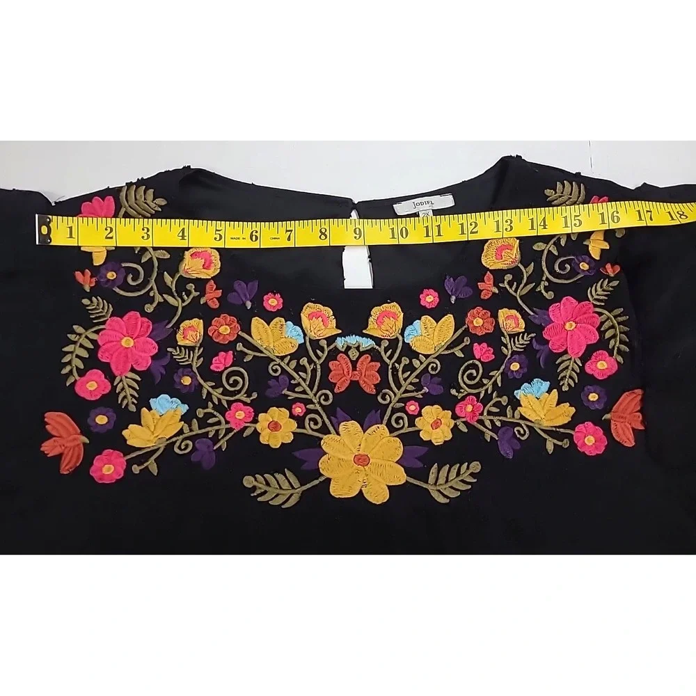 Womens 2X Peasant Blouse Embroidered Yoke Top Chenille Dots Lined Boho Hippie - Picture 9 of 10